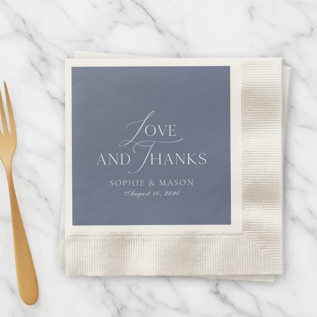 Dusty Blue Love and Thanks Wedding Napkin Pappersservett (Skapare uppladdad)