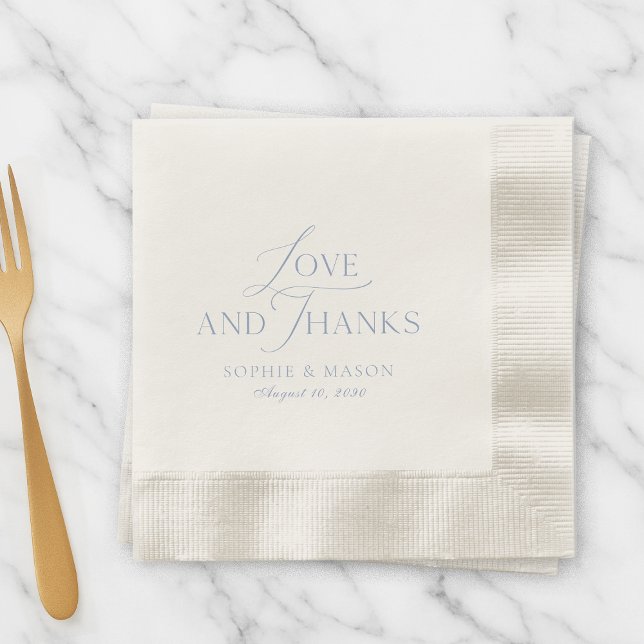 Dusty Blue Love and Thanks Wedding Napkin Pappersservett (Skapare uppladdad)