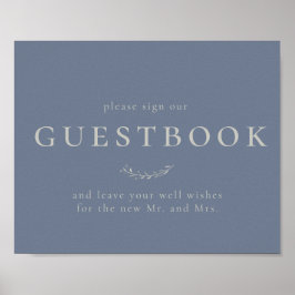Dusty Blue Lövs and Berries Guestbook Sign Poster
