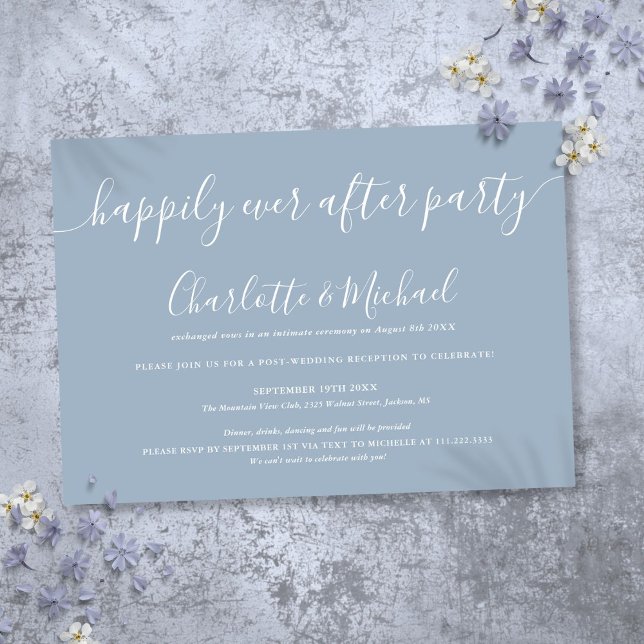 Dusty Blue Lyckligt För Evigt Efter Fest Bröllop Inbjudningar (Dusty Blue Happily Ever After Party Wedding Invitation)
