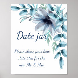 Dusty Blue Marine blommigt date burk möhippa Poster