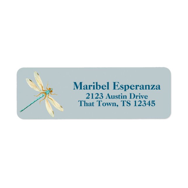 Dusty Blue Mariposa Dragonfly Address Label Returadress Etikett (Framsidan)
