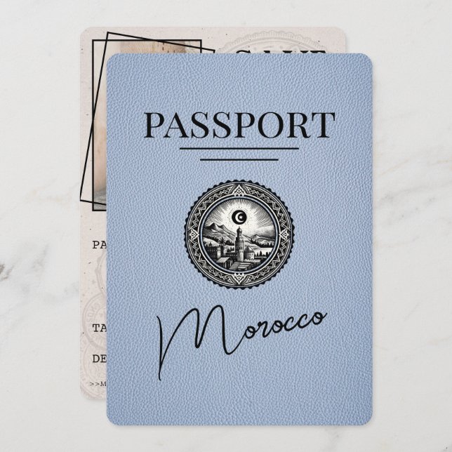 Dusty Blue Marocko Passport Spara datum Spara Datumet (Fram/baksida)