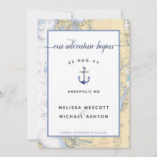 Dusty Blue Maryland Nautical Chart Anchor Bröllop Spara Datumet