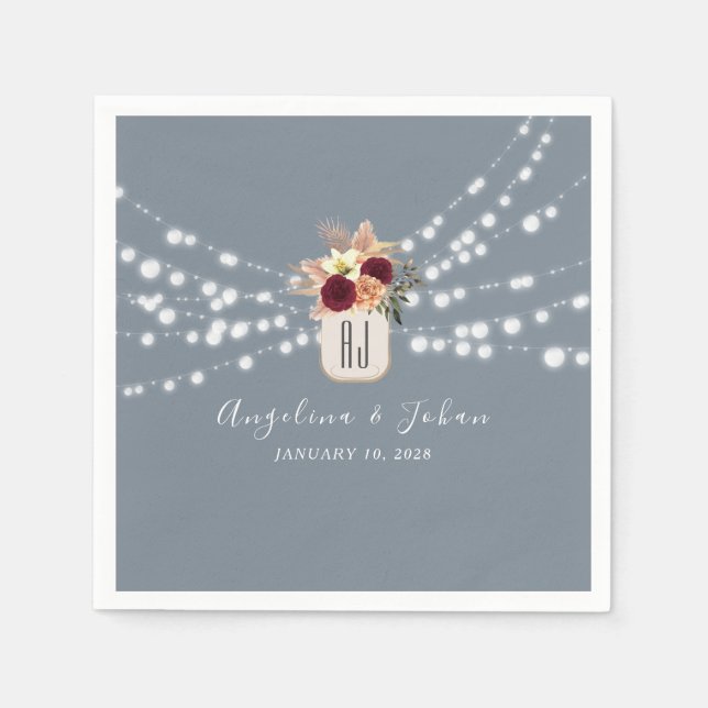 Dusty Blue Mason Burk Bröllop Napkins Pappersservett (Framsidan)