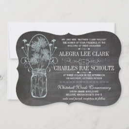 Dusty Blue Mason Burk Chalkboard Bröllop Inbjudningar
