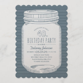 Dusty Blue Mason Burk Rustic 40:e födelsedagen Par Inbjudningar