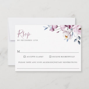 Dusty Blue Mauve Blommigt Bröllop Food Allergy OSA Kort