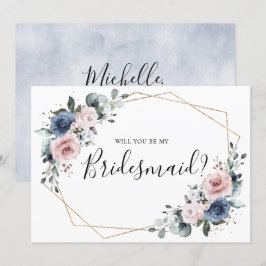 Dusty Blue Mauve Geometric Bridesmaid Frieri Inbjudningar