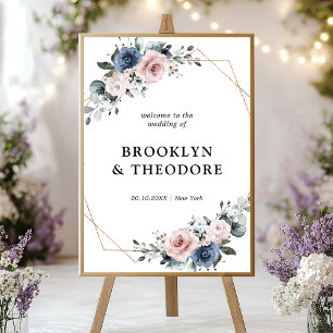 Dusty Blue Mauve Geometric Bröllop Välkommen Poster