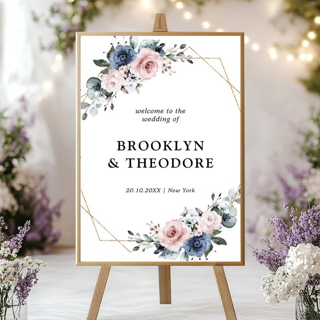 Dusty Blue Mauve Geometric Bröllop Välkommen Poster (Dusty Blue Mauve Geometric Wedding Welcome Poster)