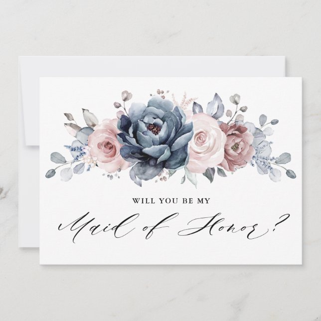 Dusty Blue Mauve Ro Kommer du att vara min Maid of Inbjudningar (Framsida)