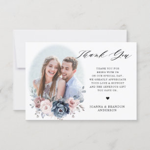 Dusty Blue Mauve Ro Rosa Blommigt Foto Tack Kort