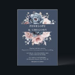 Dusty Blue Mauve Ro Rosa Slate Blommigt Bröllop I Inbjudningar<br><div class="desc">Eleganten och den moderna blommigtens inbjudan till midsommarbröllop innehåller en bukett av rosor-peonier med vattenfärg i skiffer, dammblått, dammig ro, dammig rosa, mauve, sage med lush grönt botaniska löv och eukalyptus. Hitta fler matchande utformningar och variationer från min "blissweddingpaperie"-butik. Och kontakta mig gärna för ytterligare anpassning eller matchning av objekt....</div>