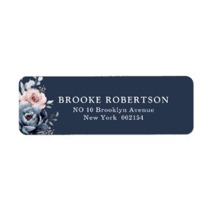 Dusty Blue Mauve Ro Rosa Slate Blommigt Bröllop L Returadress Etikett