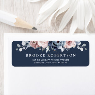 Dusty Blue Mauve Ro Rosa Slate Blommigt Bröllop L Returadress Etikett