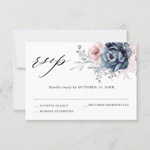 Dusty Blue Mauve Ro Rosa Slate Blommigt Bröllop OSA Kort