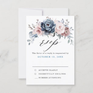 Dusty Blue Mauve Ro Rosa Slate Blommigt Bröllop OSA Kort