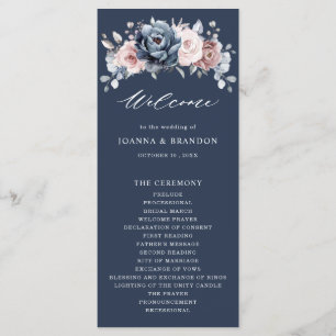 Dusty Blue Mauve Ro Rosa Slate Blommigt Bröllop Pr Program