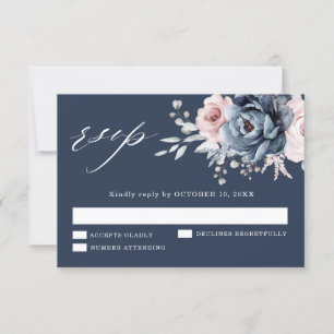 Dusty Blue Mauve Ro Rosa Slate Blommigt Bröllop RS OSA Kort