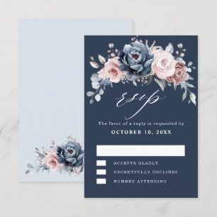 Dusty Blue Mauve Ro Rosa Slate Blommigt Bröllop RS OSA Kort
