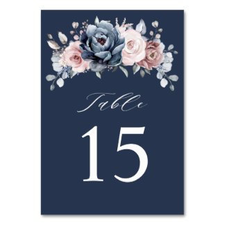 Dusty Blue Mauve Ro Rosa Slate Blommigt Bröllop T Bordsnummer