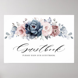 Dusty Blue Mauve Ro Rosa Slate our guestbook Poster