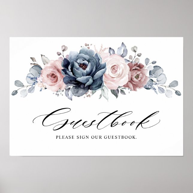 Dusty Blue Mauve Ro Rosa Slate our guestbook Poster (Framsidan)