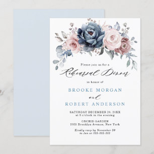 Dusty Blue Mauve Ro Rosa Slate Rehearsal Dinner Inbjudningar