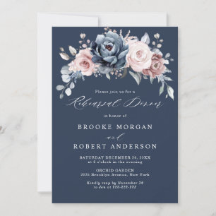 Dusty Blue Mauve Ro Rosa Slate Rehearsal Dinner Inbjudningar