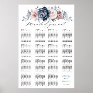 Dusty Blue Mauve Ro Rosa Slate Seating Chart Poster