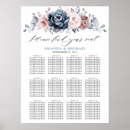 Dusty Blue Mauve Ro Rosa Slate Seating Chart Poster