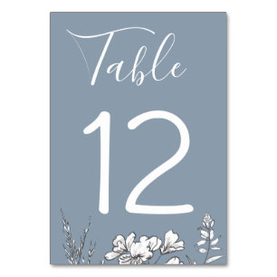 Dusty Blue Meadow Bröllop Bordsnummer Card
