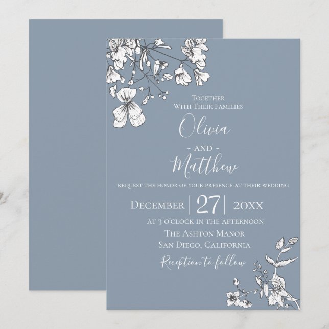 Dusty Blue Meadow Wedding-inbjudan Inbjudningar (Fram/baksida)