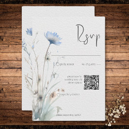 Dusty Blue Meadow Wildblommor Modern QR-kod OSA Kort