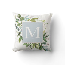 Dusty Blue med Greenery Monogram