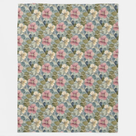 Dusty Blue med Mauve and White Flowers Fleecefilt