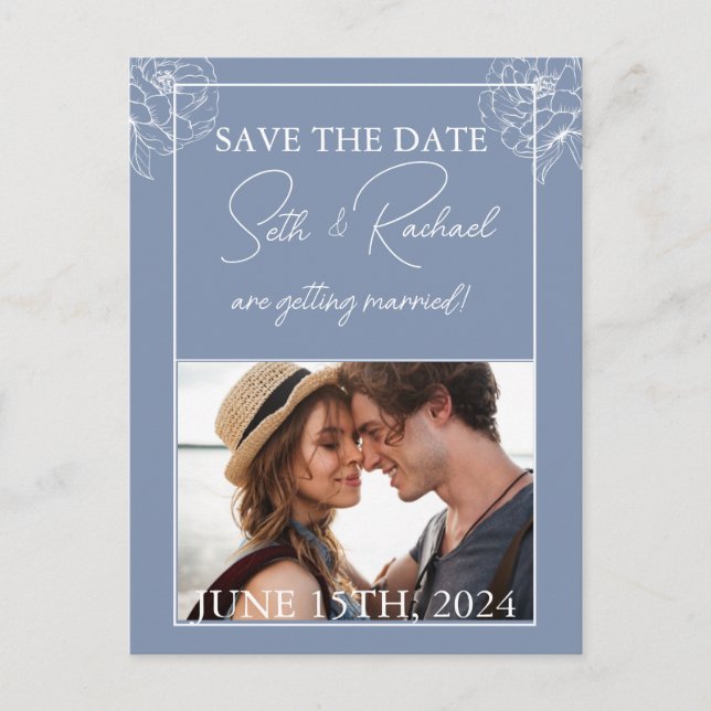 Dusty Blue med vit blommigt Vykort (Framsida)