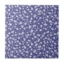 Dusty Blue med vita blommor Skriv ut panel Kakelplatta