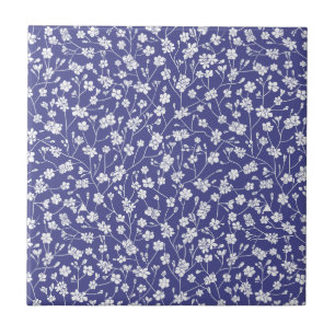 Dusty Blue med vita blommor Skriv ut panel Kakelplatta