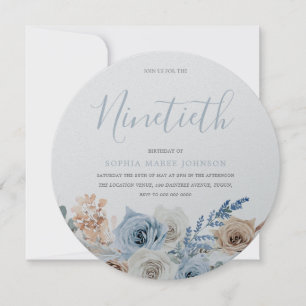Dusty Blue Metallic Silver Boho 90:e Birthday Inbjudningar