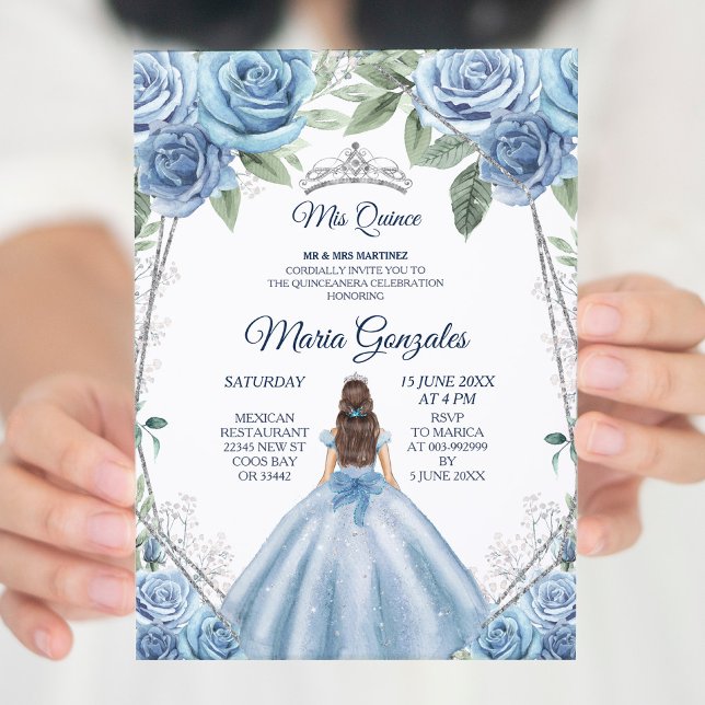Dusty Blue Mexican Girl Princess Quinceanera Inbjudningar (Skapare uppladdad)
