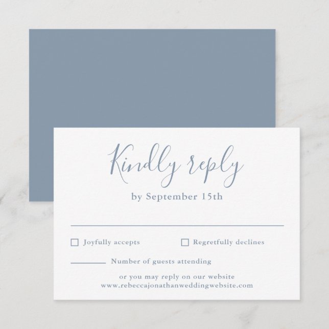 Dusty Blue Minimal Script-Bröllop OSA Card Kort (Fram/baksida)