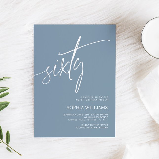 Dusty Blue Minimalist 60:e födelsedagsinbjudan Inbjudningar (Skapare uppladdad)