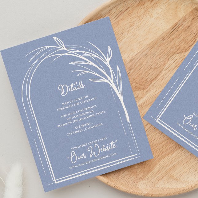 Dusty Blue Minimalist Arch Botanical Wedding Tilläggskort (Dusty Blue Minimalist Arch Botanical Wedding Details Enclosure Card | Modern Wedding Information)