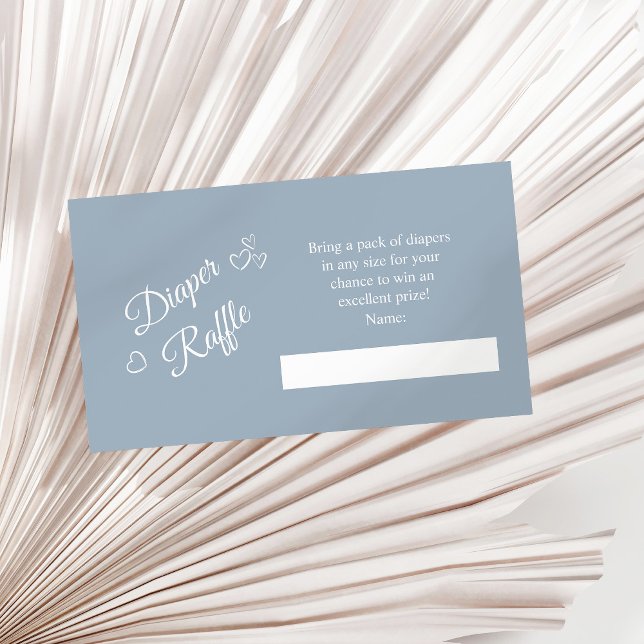 Dusty Blue Minimalist Baby Shower Diaper Raffle Tilläggskort (Dusty Blue Minimalist Baby Shower Diaper Raffle Enclosure Card on a sunny neutral dry palm leaf.)