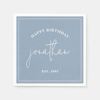 Dusty Blue Minimalist Birthday Custom Name Napkins Pappersservett