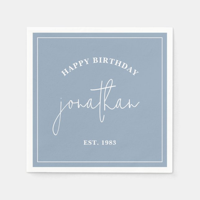 Dusty Blue Minimalist Birthday Custom Name Napkins Pappersservett (Framsidan)