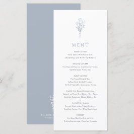 Dusty Blue Minimalist Blommigt Bouquet Bröllop Meny