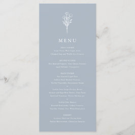 Dusty Blue Minimalist Blommigt Bouquet Bröllop Meny